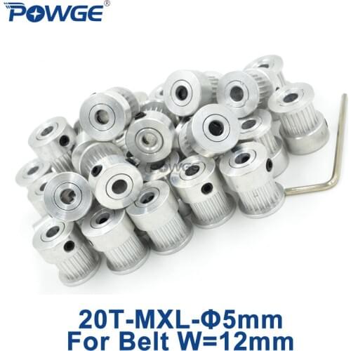 POWGE 50pcs 20 Teeth MXL Timing pulley Bore 5mm for width 12mm MXL open Timing Belt Trapezoid belt 20 MXL 12 BF 20teeth 20T