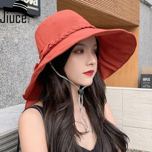 Cloth Hat Lady summer new twist ribbon bow sunshade hat outdoor anti ultraviolet foldable Big Brim