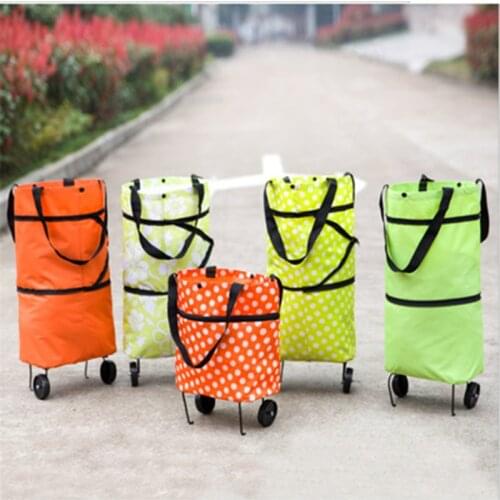 Foldable Shopping Bag Trolley Case With Wheels Push Tote Bag Trolley Cart Trolley Trolley Basket Luggage Wheel Oxford Cloth Fabr