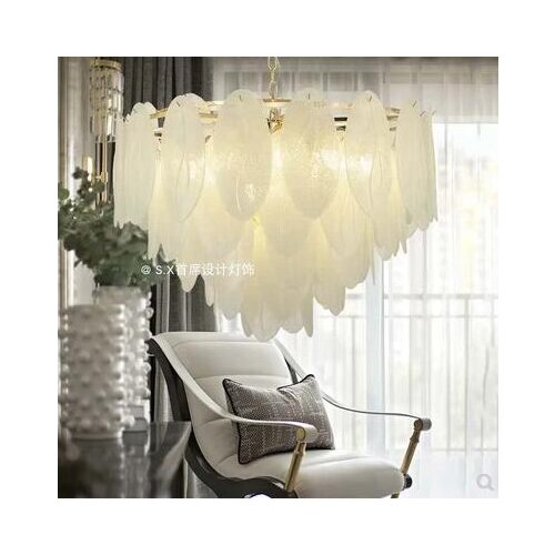 Leaf feather post-modern American retro European light luxury long dining table bedroom living room study chandelier led French