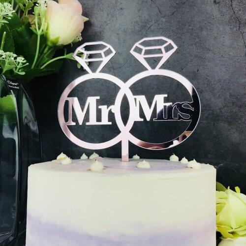 Wedding cake topper, Bride&Groom shower cake topper, color rose gold mirror, Mr & Mrs with diamond wedding cake decor Supplies