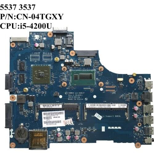 SZWXZY CN-04TGXY For DELL 5537 3537 Laptop Motherboard With SR170 I5-4200u CPU DDR3L 04TGXY 4TGXY LA-9981P 100% Working