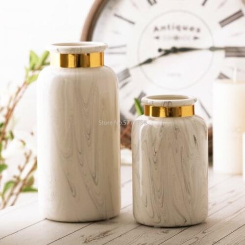 Gold Marbled Ceramic Vase Nordic Modern Minimalist Living Room Dried Flower Container Home Decoration Desktop Ornament