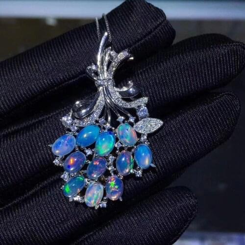 Natural Multicolor opal gem brooch natural gemstone Luxury flowers Grape bunches brooch S925 silver women party jewelry