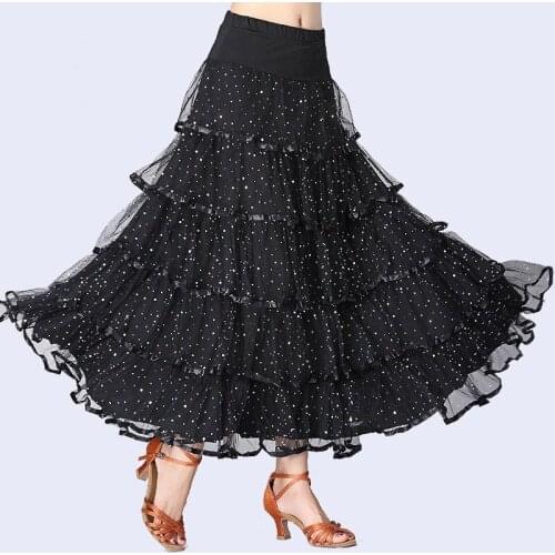 2021 Spring Summer New Women Fashion Solid Color Polka Dot Pleated Skirt Ballroom Dance Long Swing Ankle-Length Dance Skirt Y624