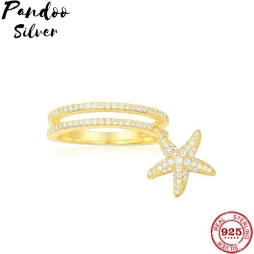 Fashion Charm Sterling Silver Copy 1:1 Replica,Yellow Silver Seastar Ring Women 2021 Jewelry Gift With Logo