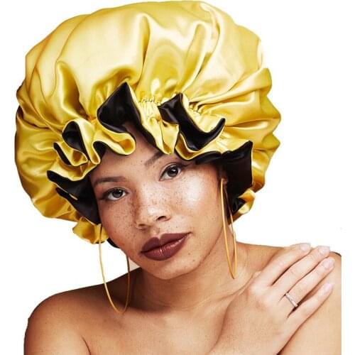 2021 The new double color butyl lace nightcap oversized round cap cap chemotherapy SATIN BONNET