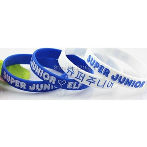 300pcs Blue white Silkscreen printed K-POP Super Junior sj wristband silicone bracelets free shipping by DHL express