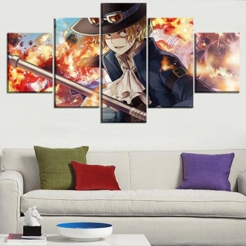Canvas Wall Art 5 Panel One Piece Poster Warriors Top-Rated HD Modular Sabo Pirate Pictures Home Decor Modern Anime Printings