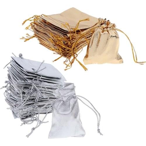 50pcs/lot 7 * 9cm Drawstring Gift Bags Gold and Silver Jewelry Gift Bags Accessories Packaging Small Gift Bags