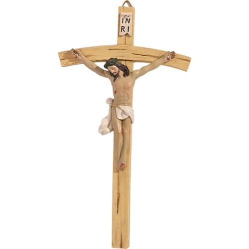 8.7" Vintage Like Wood Resin Christ INRI Wall Cross Crucifix Hand-carved Holy Catholic Gifts