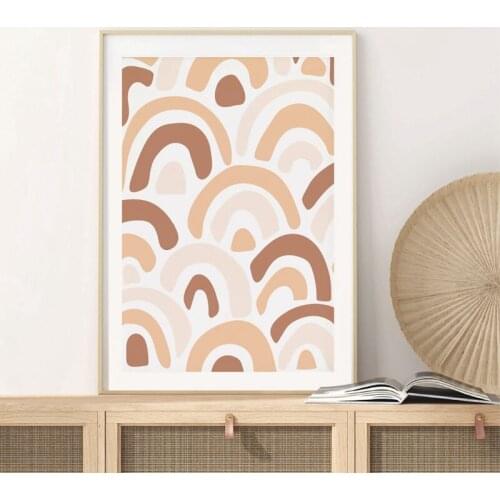 Rainbow Pattern Canvas Print Boho Decorative Painting Brown Arches Repeating Rainbows Poster Neutral Wall Art Picture Home Decor