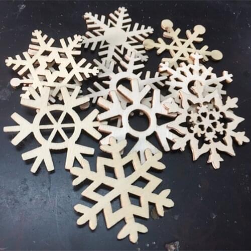 10pcs Wooden Snowflake Cutouts for Kids Crafts Christmas Tree Ornaments Hanging Home Decoration