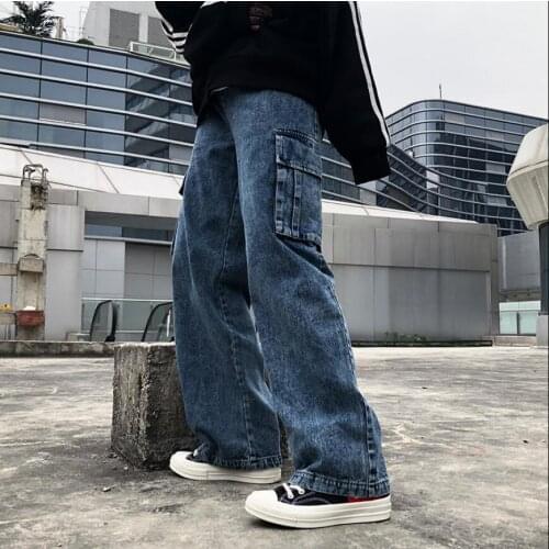 Tooling Jeans Men Wide Leg Pants Straight Denim Pants Snowflake Men Big Pocket Trousers 2020 New Original