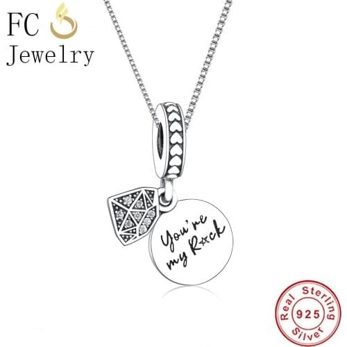 FC Jewelry 925 Sterling Silver Letter Circle Zirconia Crystal Pendant Necklace For Women Gift Collar Choker Kids Trinket 2019