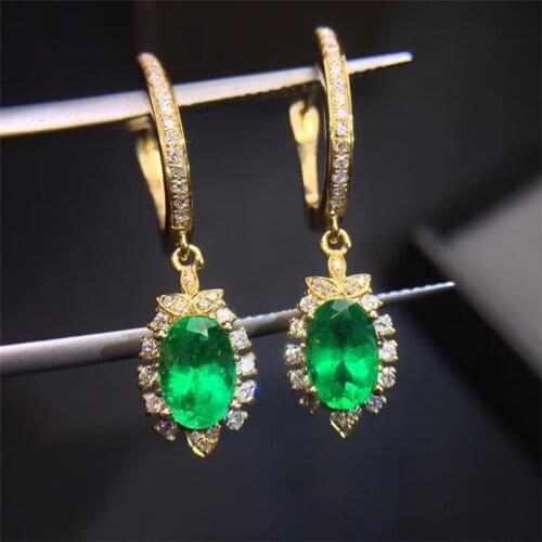 Fine Jewelry 925 Sterling Silver Natural Gemstone Emerald Female Earrings Eardrop Exquisite Support Detection