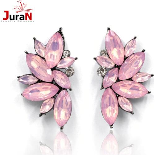 JURAN 2018 New Arrival Fashion Gem Crystal Leaf Stud Earrings For Women Fashion Brand Party Earings Jewelry Popular Gift E2205