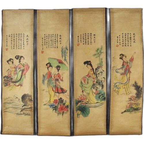 China scroll painting Four screen paintings Middle hall hanging painting Qibaishis Picture of Ladies Four Beautie