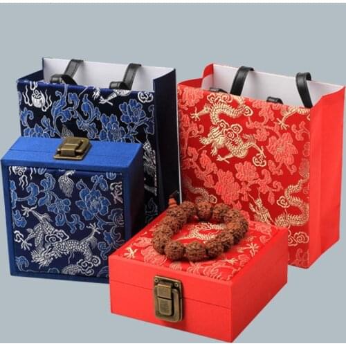 Dragon Pattern Lock catch Chinese Silk Brocade Box with Hand bag Jewelry Packaging Bracelet Gift Box Jewellery Storage Boxes