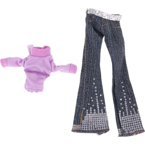 2pcs Doll Clothes Suit Purple Top & Denim Trouser For 1/6 Monster High Doll Accessories Doll Clothes Sets