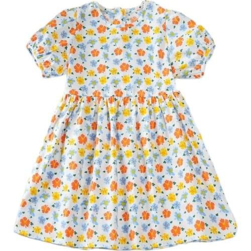 Girls Summer Dresses New Skirt Korean Version Western Style Childrens Princess Puff Sleeve A-Line Flower Dress Clothes