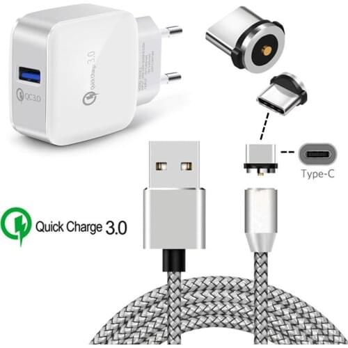 Type C Magnet Charge Wire For Samsung A50 A70 S8 S9 Redmi K20 Note 7 8 Pro ZTE Axon 9 10 Magnetic USB Cable QC 3.0 Fast Charger