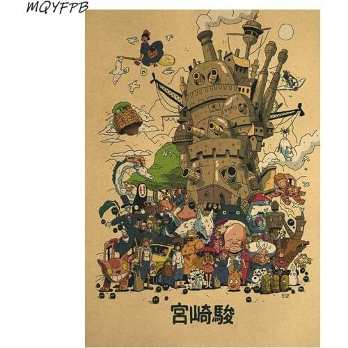 Hayao Miyazaki Animation The A collection Of Characters Cartoon Kraft Paper Poster Wall Sticker Home Room Decoration Painting