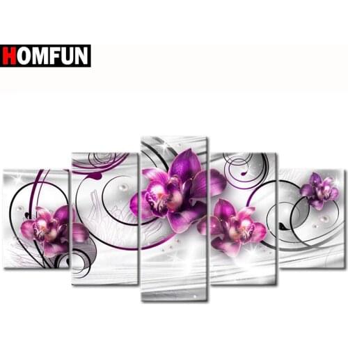 HOMFUN 5pcs Full Square/Round Drill 5D DIY Diamond Painting "Flower orchid" Multi-picture Combination Embroidery 5D Decor
