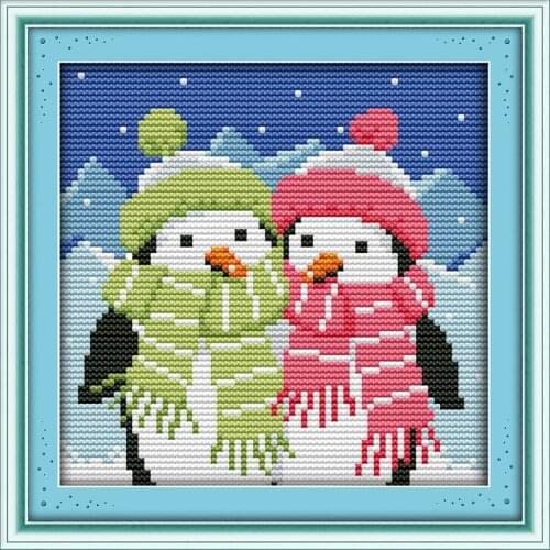 A couple of penguins Cross Stitch Kits 11CT Printed Fabric 14CT Canvas DMC Counted Chinese Embroidery set Needlework