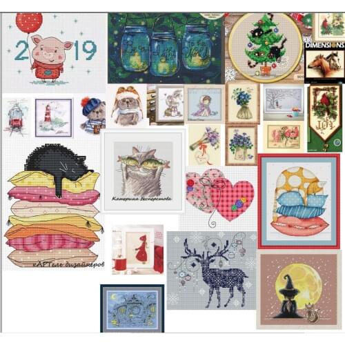 Urban tram Seaside lighthouse cross stitch package cartoon 14 cloth cotton thread embroidery DIY handmade needlework