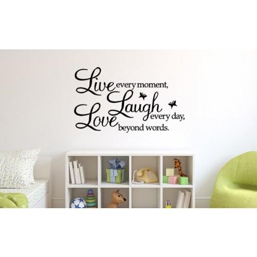 "live laugh love" wall sticker quotes wall art home decoration removable DIY bedroom decor butterfly black