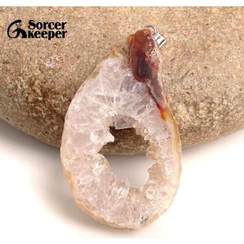 Natural Geode Agates Slice Pendants Necklace Crystal Raw Rock geode Mineral Energy Quartz Reiki Healing Decoration Crafts BD271