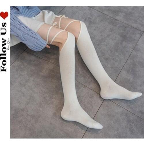 Gothic Cross Tie Calf Socks Female Harajuku Summer 2021 Black White Kawaii Girl Cute Stockings Lolita Loli Thin Knee Socks Woman