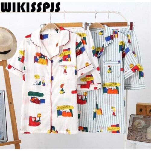 New Japanese Short Sleeve Shorts PAJAMAS Summer Thin Home Suit Kawaii Pajama Pajamas for Teen Girls Two Piece Set Summer