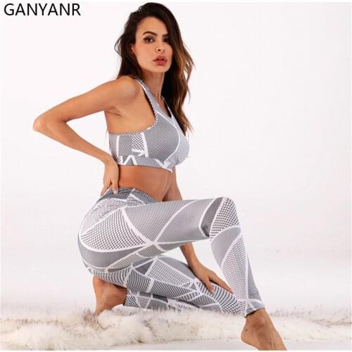GANYANR Fitness Clothing Yoga Set Seamless Sportswear Jogging Workout Suit Tracksuit Sport Bodysuit Crop Tops Women Gym Sweat