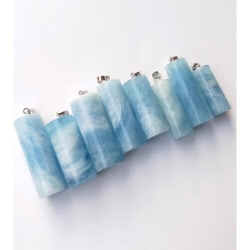 One piece loose beads blue aquamarine pillar pendant for DIY jewelry making FPPJ wholesale nature