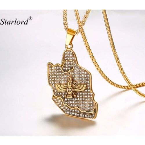 Faravahar Ahura Pendant Necklace Stainless Steel Ahura Zoroastrian Achaemenian Pendant Iranian Map Iran Jewelry GP2835