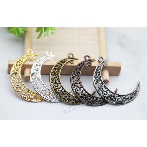 20pcs/lot Multi-Colors 30*40mm Hollow Moon Charms Zinc Alloy For DIY Jewelry Pendants Necklace Bracelet Findings