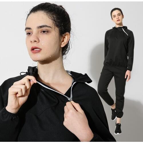 Spring Autumn Clothes Woman Outdoor Motion Bodybuilding Suit Run Sweating Yoga Serve Long Sleeve Even Hat Loose Coat Sweat Pants