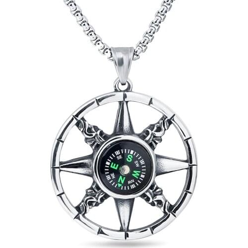 Vintage Compass Pendant Necklace Men 45 cm Leather Rope Chain Pendant Necklace For Men Jewelry Love Gift Wholesale Dropshipping