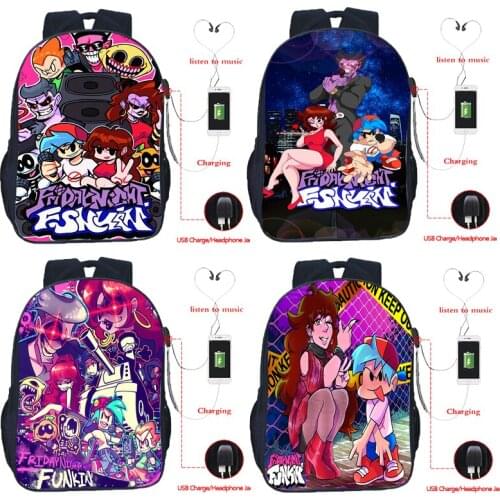 Waterproof Friday Night Funkin USB Charging Backpack Boys Girls Schoolbags Children Book Bags Teenage Travel Bag Laptop Knapsack