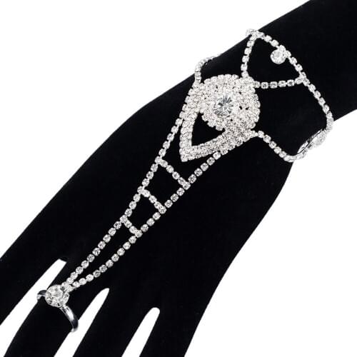 YFJEWE Riamond Finger with Chain Link Bracelets Femme Cuff Bracelets &Bangles Prom Wedding New Year Gift For Women B187