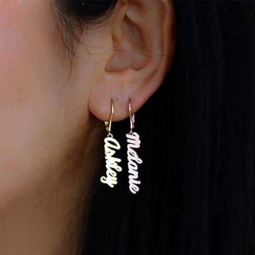 Custom Name Earrings for Women Stainless Steel Personalized Nameplate Handmade Jewelry
