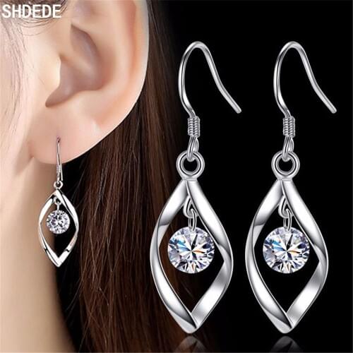 SHDEDE CZ Crystals Drop Earrings For Women Female Party Jewelry Korea Trendy Ear Pendant Not Allergic -WH164