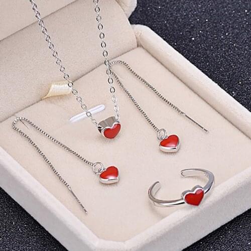 Peach Hearts Series Open Ring For Women Earrings Necklace Simple Silver Color Gift Fashion Jewelry Bracelet KBE292M