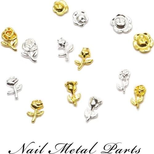 100pcs/lot Japanese 3D Alloy Nail Art Flower / Rose petal Rivets Metal Manicure Nail Art Accessories DIY Nail Decoration Charms