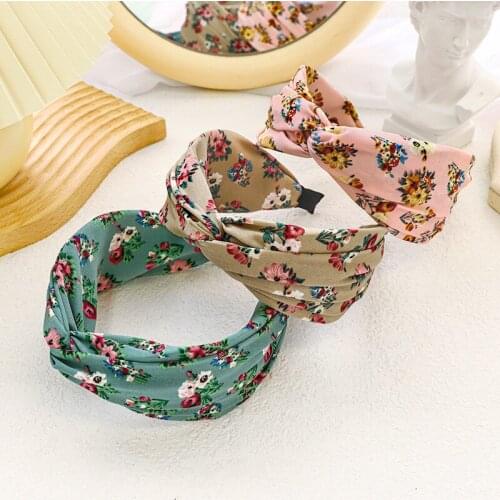 2021 Flower Print Bowknot Headbands for Women Big Pearls Hairbands Women Girls Hair Accessories Hair Hoop