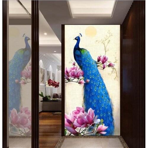 Custom photo 3d wallpaper Non-woven mural picture wall sticker 3 d The blue peacock flower porch painting 3d wall room wallpaper