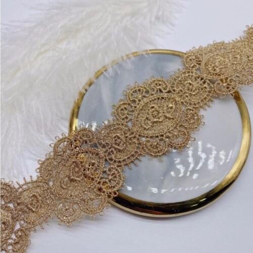 5-10Yds 4.5cm Wide Golden Line Hollw Flower Style Fabric Diy Lace Wedding Fluorescent Gold Thread Embroidery Accessories Trim