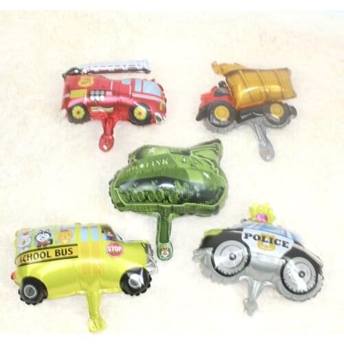50pcs lot mini traffic car tank aircraft train police school bus fire truck vehicle boy toys party decoration birthday balloon